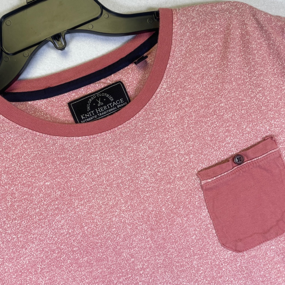Knit Heritage Womens Pink Space Dye Cotton Pocket T-Shirt Large Short Sleeve